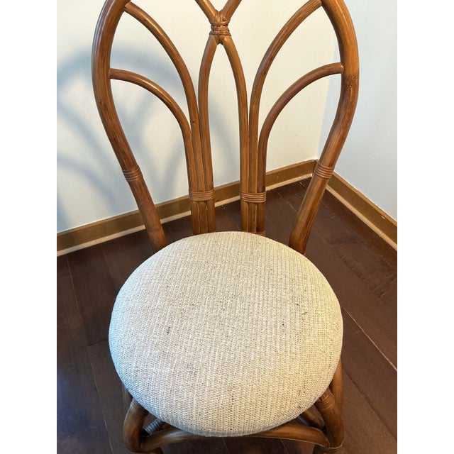 Wood Vintage Coastal Boho Rattan Fan-Back Side Chair For Sale - Image 7 of 17
