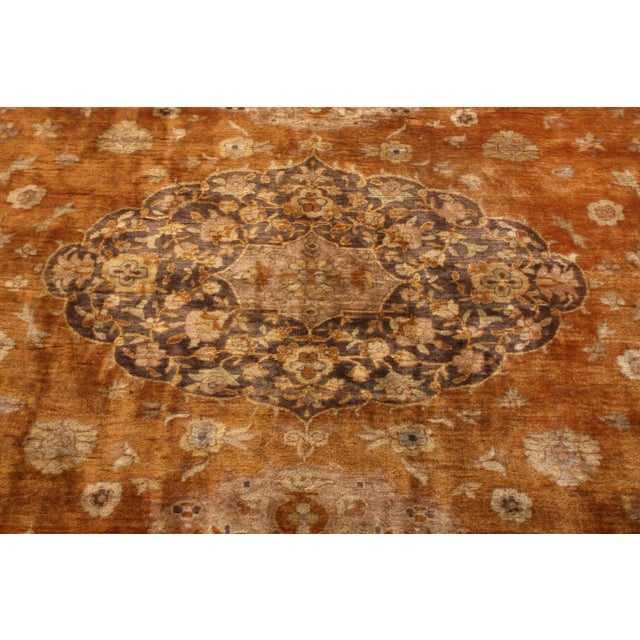 Traditional Hand-Knotted Antique Hereke Rug in Golden Beige-Brown Medallion Pattern For Sale - Image 3 of 6