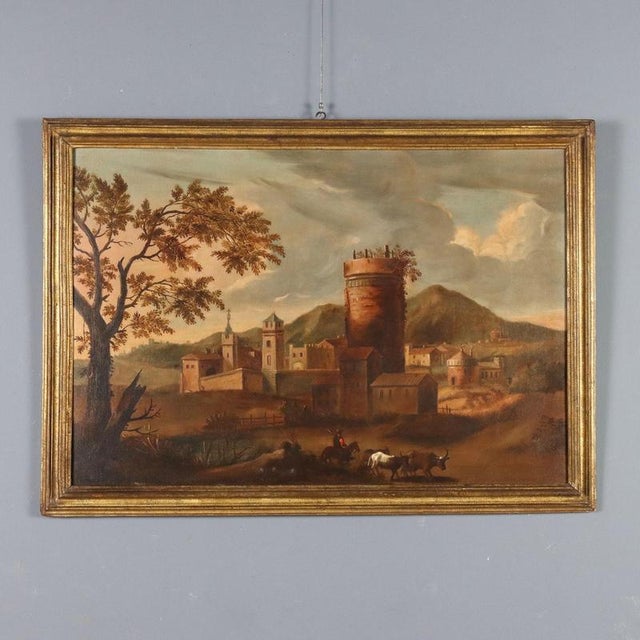Landscape with Village, 1700s, Oil on Canvas For Sale - Image 11 of 11