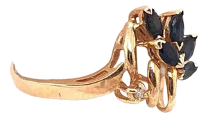 14 Karat Yellow Gold Contemporary Ring With Sapphire and Diamond Accents, Size 9.5