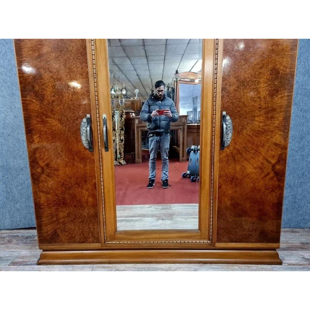 Large Art Deco Wardrobe in Burl Wood, 1920s For Sale - Image 6 of 8