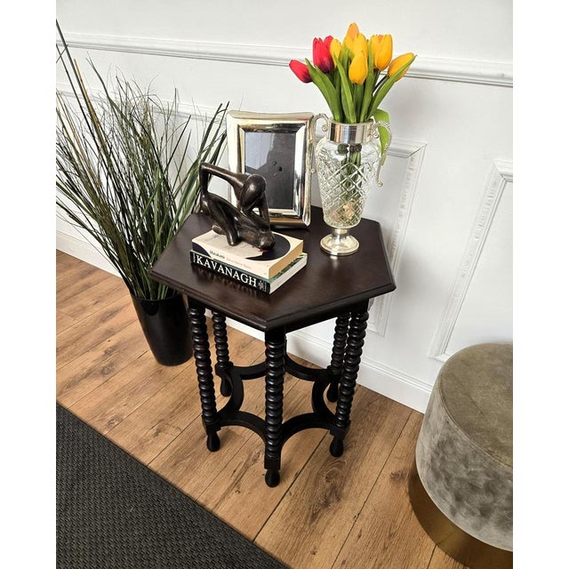 Antique Italian Hexagonal Side Table in Black Walnut, 1890s For Sale - Image 3 of 9