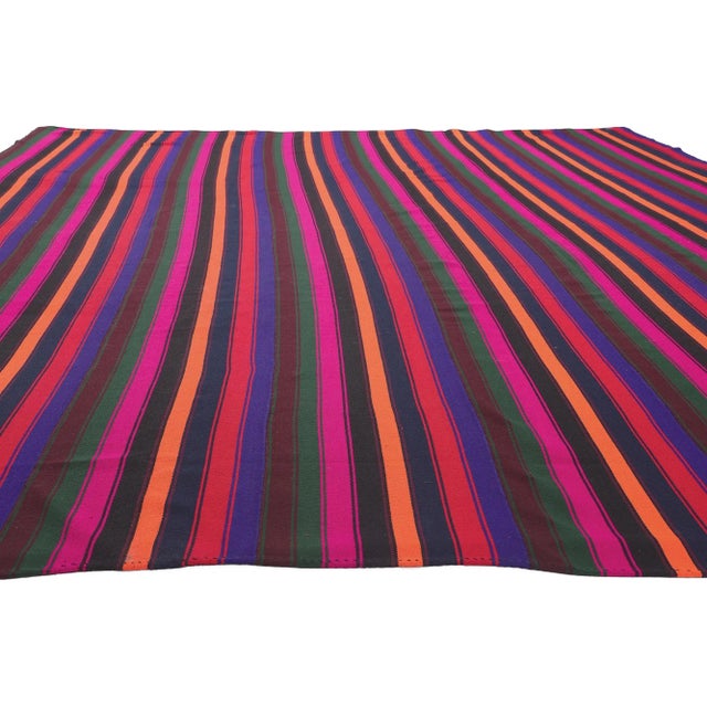 Contemporary Late 20th Century Bold Vintage Turkish Striped Kilim Rug - 10’06 X 12’05 For Sale - Image 3 of 10