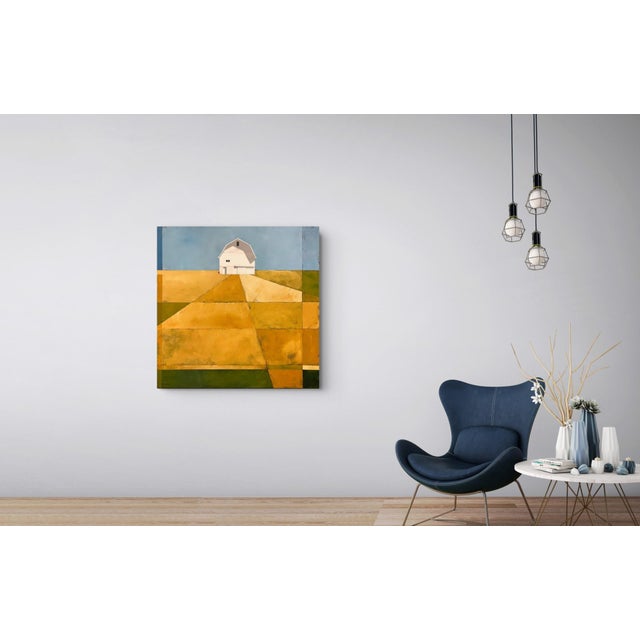 Golden Fields by Justin Wheatley | Acrylic on Canvas White Barn With Gold Fields For Sale - Image 11 of 12