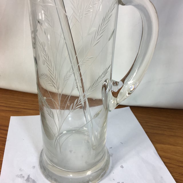 Vintage Etched Glass Cocktail Pitcher with Glass Stirrer Chairish
