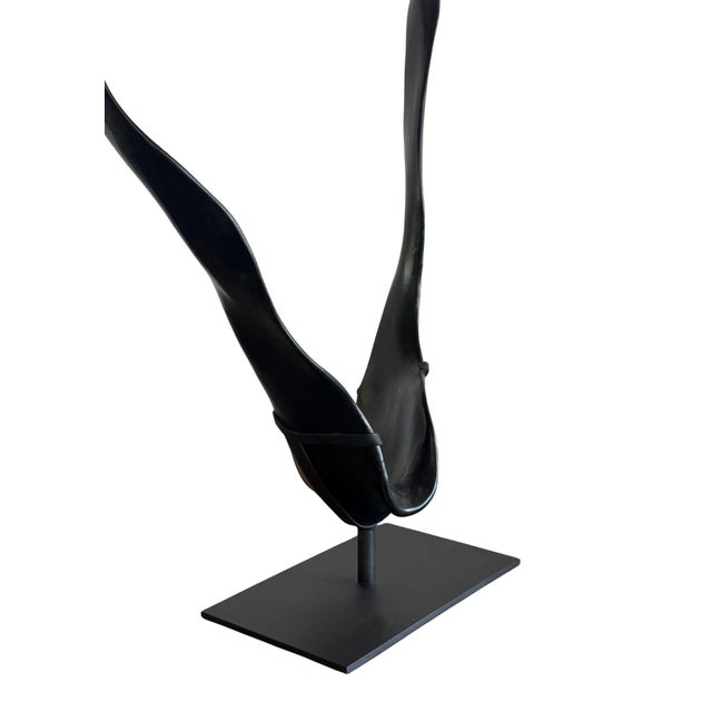 Large Suar Wood Sculpture, Burnt Finish on Black Metal Stand, Modern Organic For Sale - Image 4 of 9