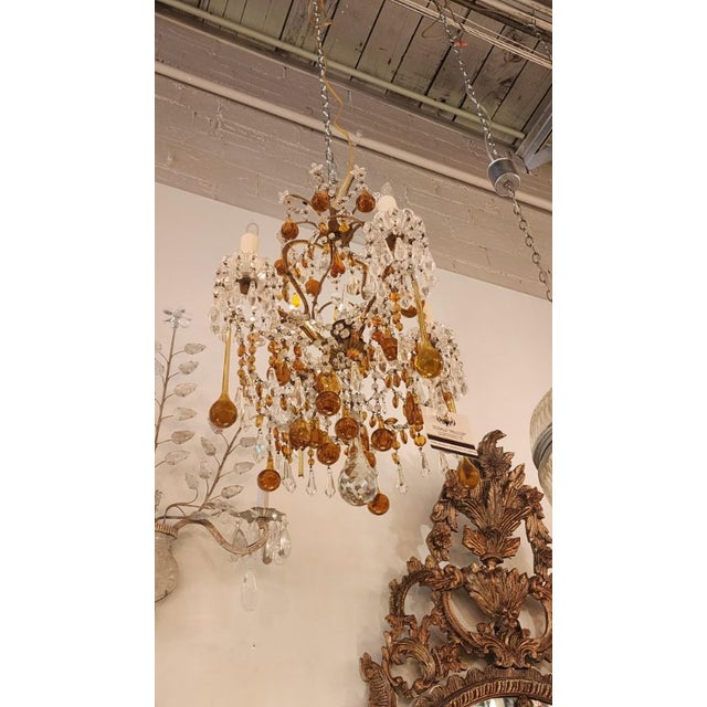 1920s French Orange and Clear Crystal Chandelier For Sale - Image 9 of 12