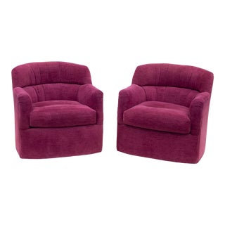 Postmodern Rock and Swivel Chairs in Raspberry Chenille For Sale