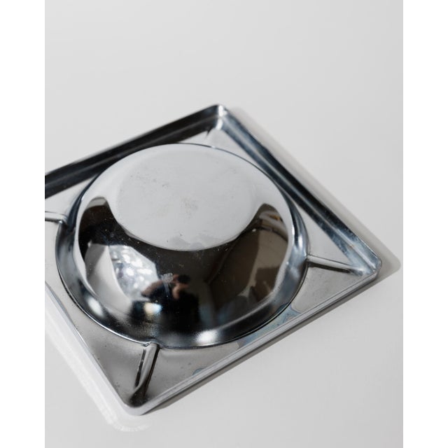 Brown Large Vintage Brutalist Modernist Square Chrome Ashtray, 1980s For Sale - Image 8 of 12