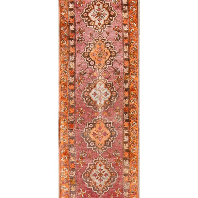 Turkish Vintage Turkish Oushak Runner With Layered Floral Medallions and Borders For Sale - Image 3 of 9