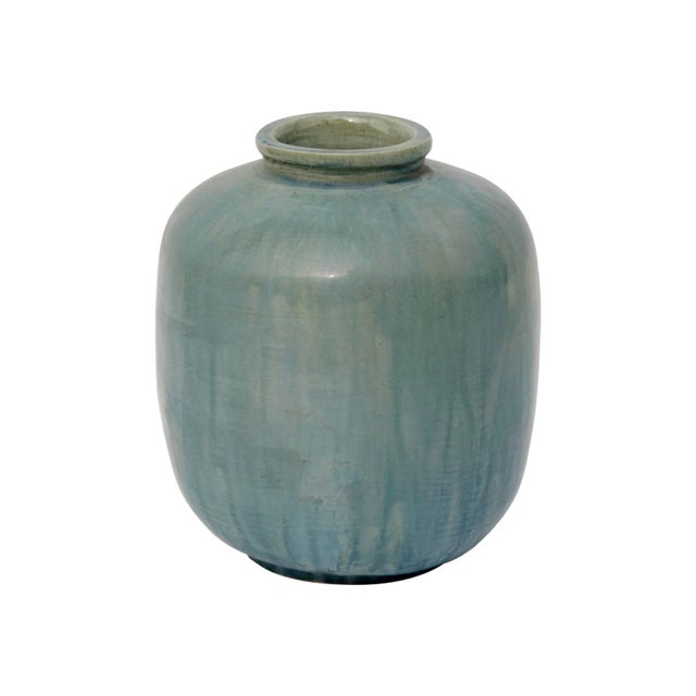French Country Contemporary Green Ceramic Vase For Sale - Image 3 of 3