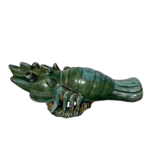 Vintage Shiwan Blue and Green Crayfish Wall Pocket For Sale - Image 4 of 12