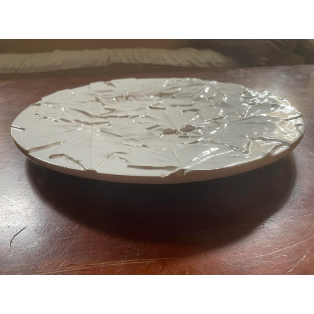 Bordallo Pinheiro Majolica White Embossed Maple Leaf Serving Plate Autumn Harvest Table Decor For Sale - Image 9 of 9