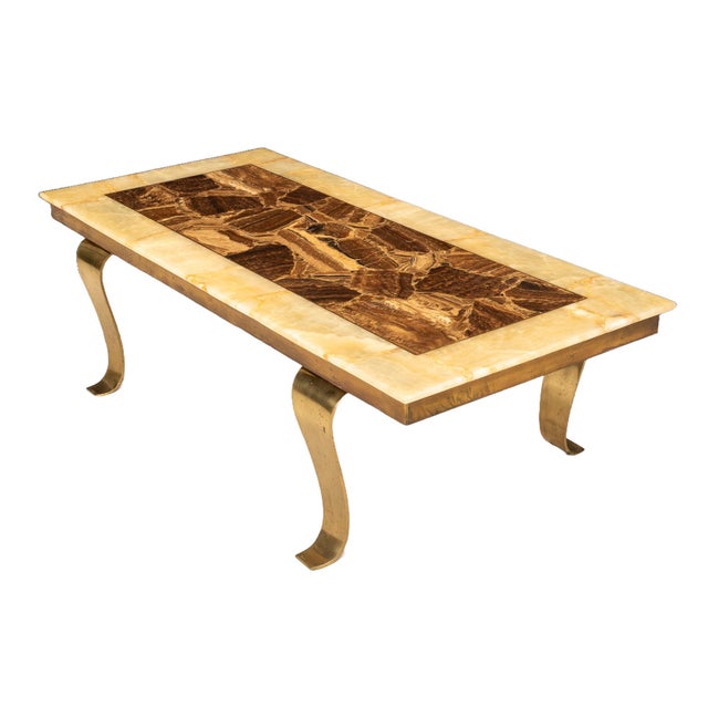 Mid-Century Modern Mid 20th Century Arturo Pani for Muller Brass and Alabaster Mid-Century Modern Coffee Table For Sale - Image 3 of 11