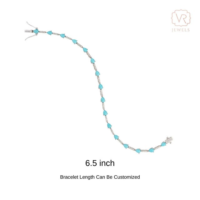 2.34ct Natural Turquoise & Diamond Station Tennis Bracelet in 14k White Gold For Sale - Image 11 of 15