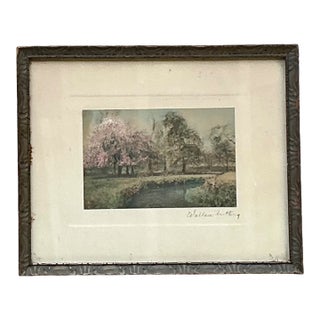 Wallace Nutting Hand Colored Landscape Print in Wood Frame For Sale