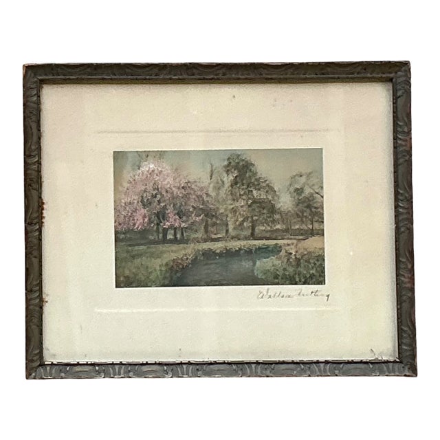 Wallace Nutting Hand Colored Landscape Print in Wood Frame For Sale