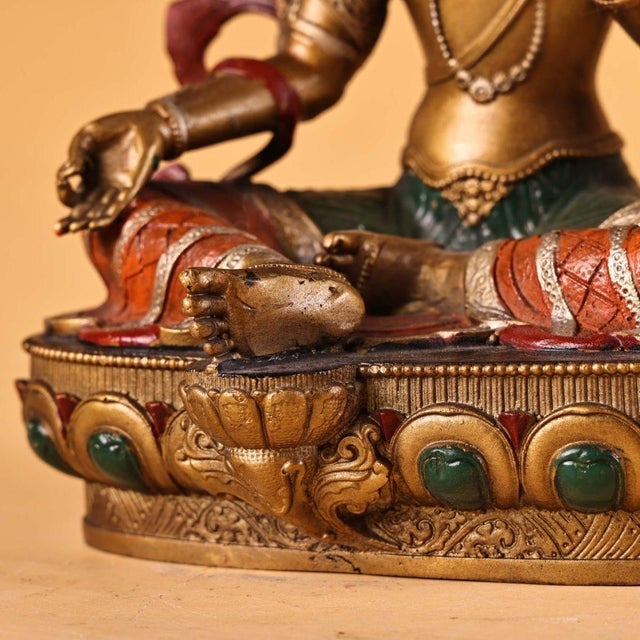 Late 19th Century Gilt Bronze Green Tara Statue, Tibetan Buddhist Figure, 900g For Sale In Los Angeles - Image 6 of 9