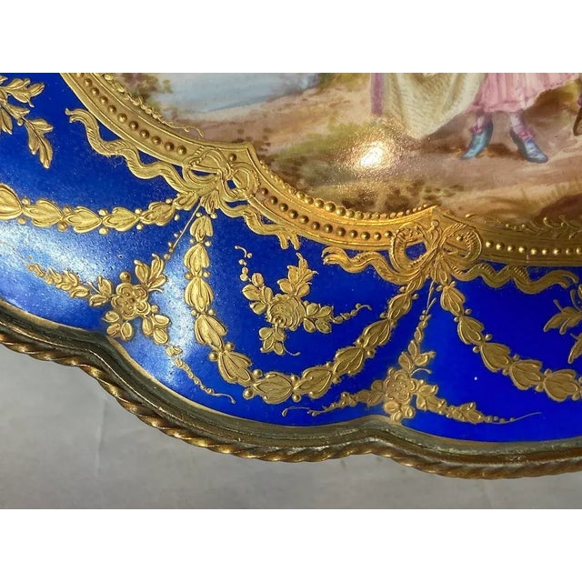 19thC French Sèvres Blue Porcelain Gilt Gallant Scene Box For Sale - Image 16 of 18