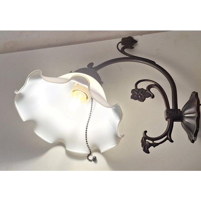 1980s Vintage Wall Lamp with Brass Frame and White Glass Shade from Berliner Messinglampen, 1980s For Sale - Image 5 of 8