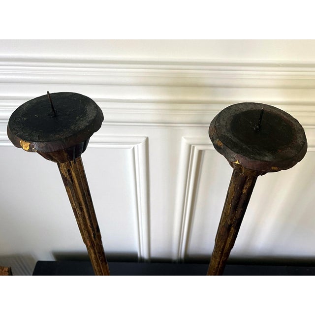 Pair of Large Japanese Carved Wood Temple Candleholders Edo Period For Sale - Image 13 of 18