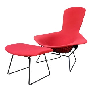 Vintage Harry Bertoia for Knoll Bird Chair and Ottoman in Red For Sale