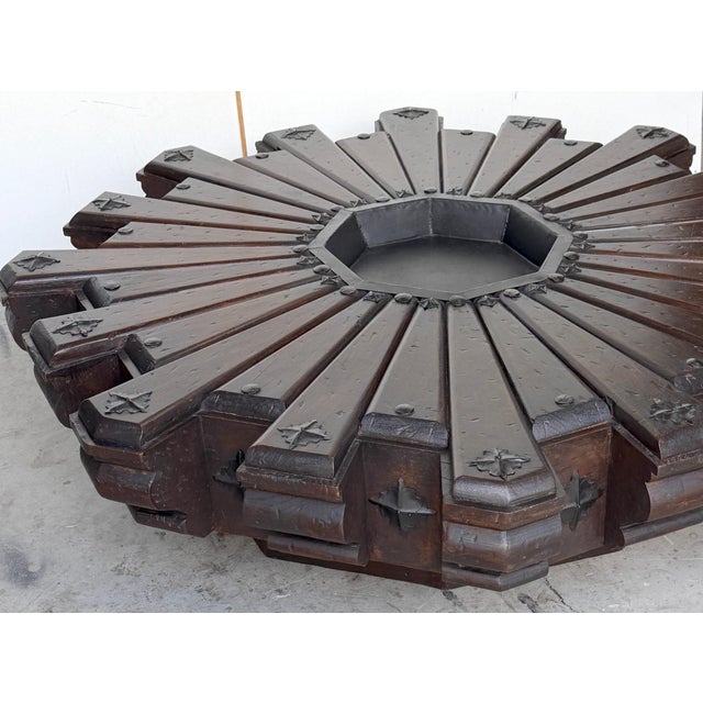 Monumental 1960s Spanish Colonial Sunburst Brazier Table & Wrought Iron Mounts For Sale - Image 13 of 16