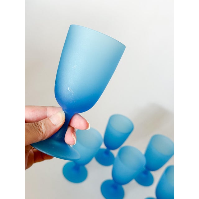 1960s Carlo Moretti Italy Satinato Frosted Blue Glasses - Set of 6 For Sale In Dallas - Image 6 of 10