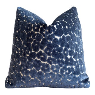 Navy Leopard 20x20 Velvet Throw Pillow With Feather Down Insert For Sale
