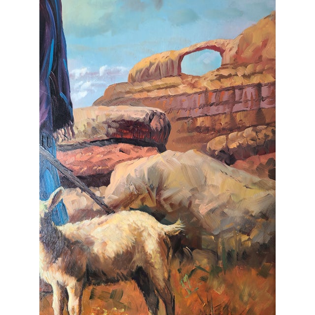 1970s Filastro Mottola Pastoral Oil Painting Native American Navajo Girl Sheep Desert For Sale In Los Angeles - Image 6 of 15