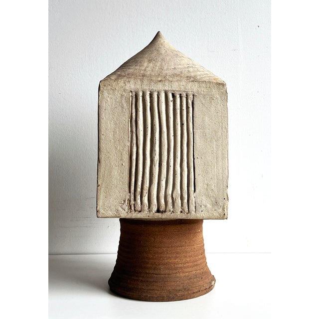 Striking Brutalist studio pottery sculpture with strong architectural presence. This hand crafted form features deeply...