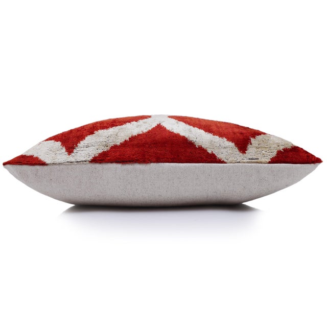 The Rust Red & Cream Ogee Silk Velvet Pillow - 20" X 20" For Sale - Image 4 of 8