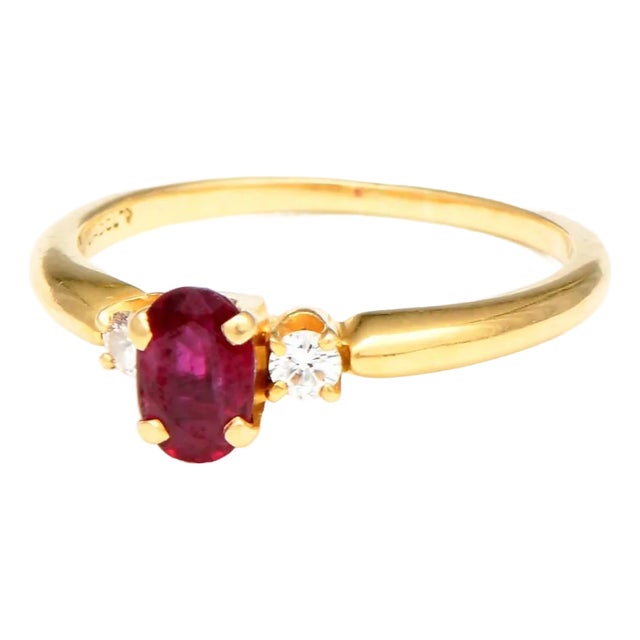 18KY Ruby(.70) & Diamond(.10) Ring, size 5.75 For Sale