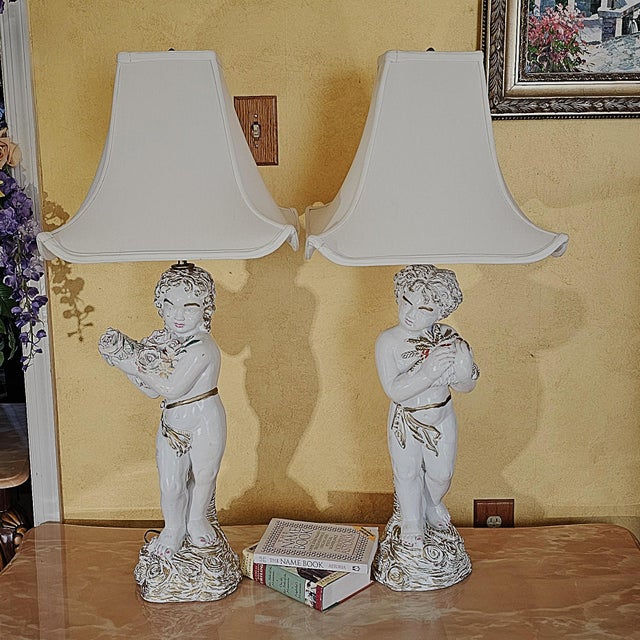 Vintage Hand-Painted Italian Figural Table Lamps, a Pair For Sale - Image 17 of 18