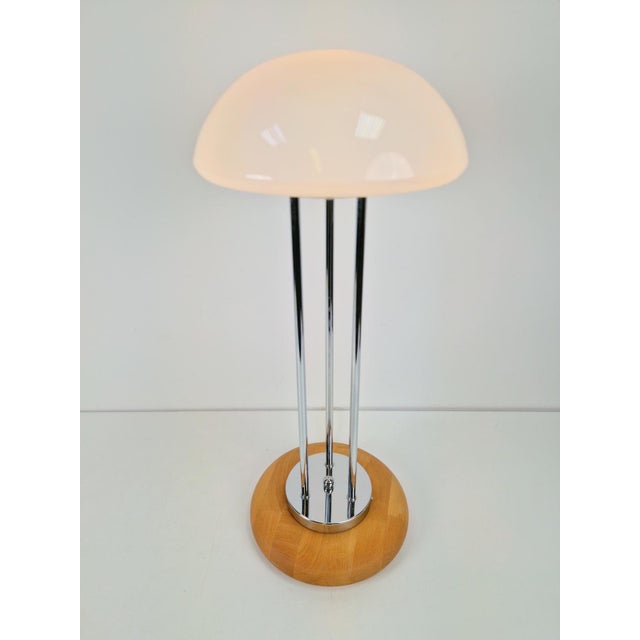 Metal Vintage Mushroom Opaline Glass and Chrome Table Lamp, 1970s For Sale - Image 7 of 11