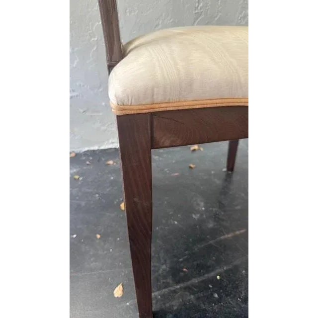 Set of 8 Pietro Costantini Italian Dining Chairs — Sculptural Walnut With Cream Moiré Seats, 1980s For Sale - Image 13 of 17