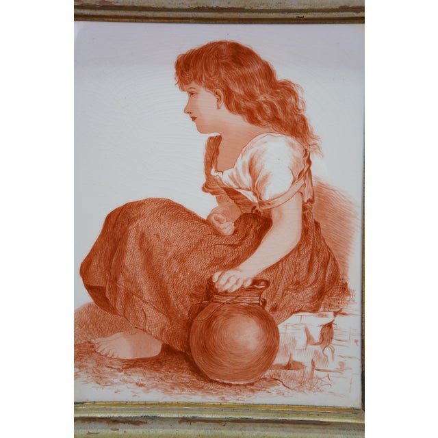 Antique 19th Century Victorian Monochrome Peasant Girls Framed Tiles 18" - Set of 2 For Sale - Image 6 of 13