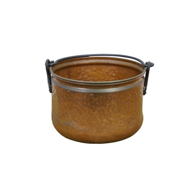 Rustic Antique Dovetailed Hammered Copper Stock Pot Cauldron Cooking Kettle Bucket 8.5" For Sale - Image 3 of 13
