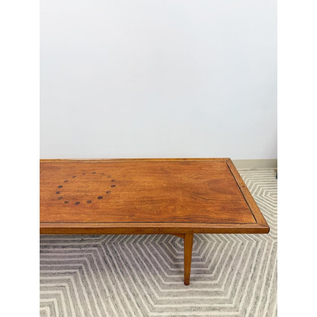 Brown Drexel MCM Coffee Table Circular Dowel Inlay Vintage Mid-Century Modern For Sale - Image 8 of 10