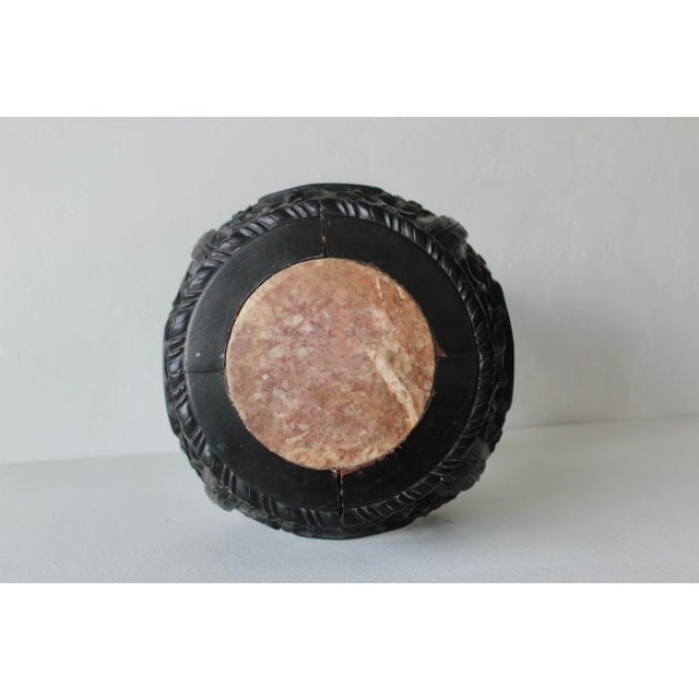 Asian Carved Rosewood Style Wood Stool Plant Stand With Inset Marble Top Vintage Mid-Century For Sale - Image 14 of 17