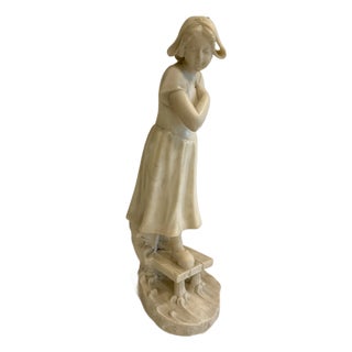 A-Gennay, Girl on Stool, 20th Century, Alabaster For Sale