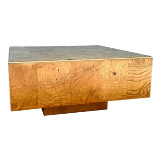 Hollywood Regency Burlwood Coffee Table With Gold Accent For Sale