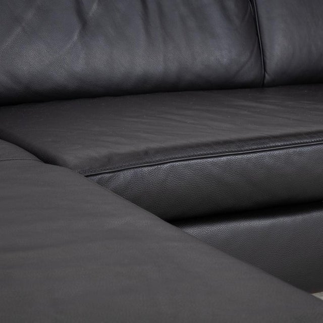 Animal Skin Leather Corner Black Sofa with Manual Function by Ewald Schillig For Sale - Image 7 of 17