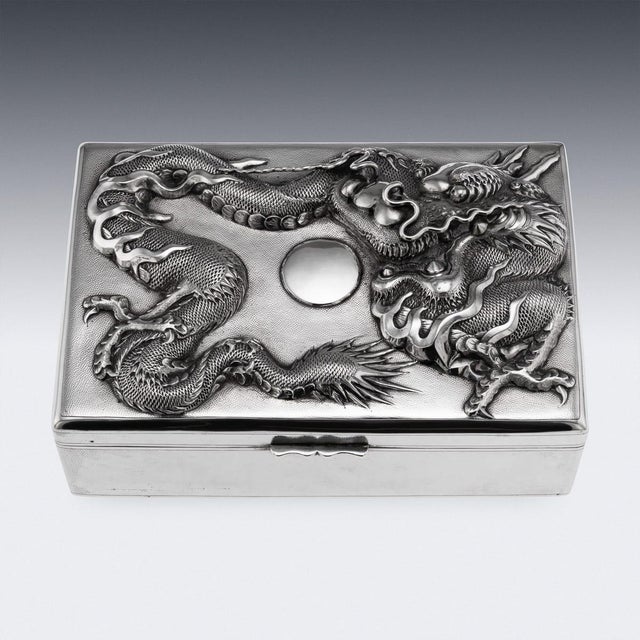 Antique Japanese Meiji Silver Dragon Cigar Humidor Box, 1900 For Sale - Image 3 of 18