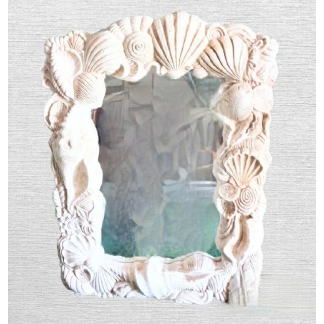 1980s 1980s Molded Plaster Coastal Seashell Large Wall Mirror For Sale - Image 5 of 6