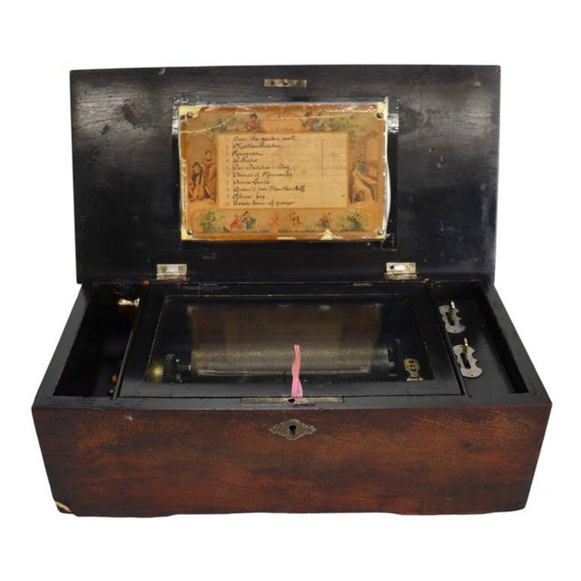 Late 19th Century Antique Swiss Inlaid & Ebonized 10-Tune Music Box C1890 For Sale - Image 5 of 14
