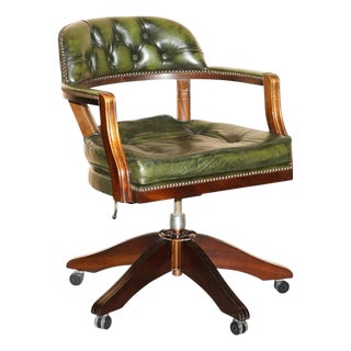 Vintage Chesterfield Captain's Chair in Bottle Green Tufted Leather For Sale