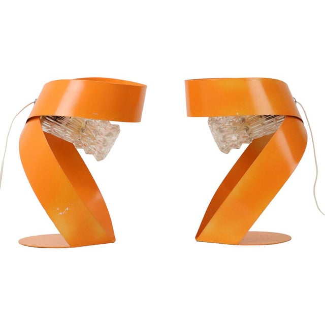 Vintage Orange Table Lamps in Molded Metal, 1960s, Set of 2 For Sale - Image 11 of 11