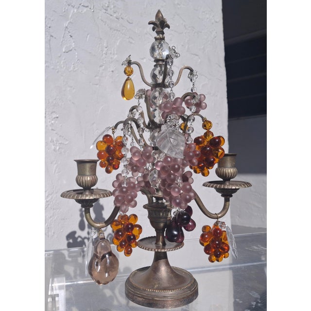 19th Century French Louis XV Bronze With Crystal Fruit Table Lamp/ Girandole/ Candelabra For Sale In Miami - Image 6 of 18