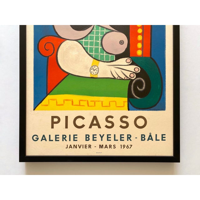 Mid-Century Modern Pablo Picasso Vintage 1967 Mid Century Modern Mourlot Fine Art Lithograph Print Framed Cubist Exhibition Poster " Femme a La Montre " 1932 For Sale - Image 3 of 17
